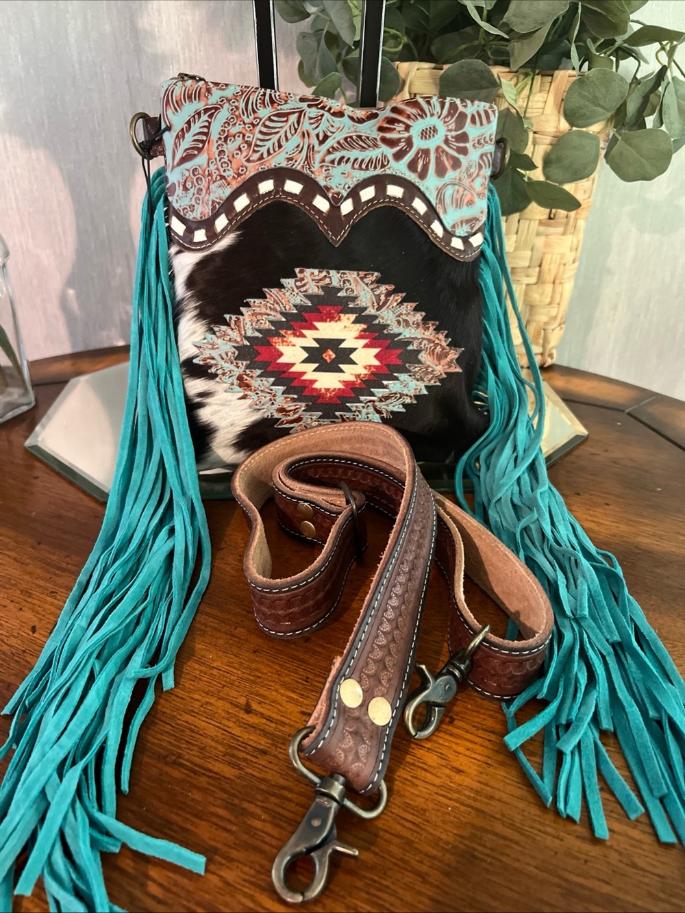 New Leather Fringe Boho Western Crossbody 
Myra Bag 11”X10”